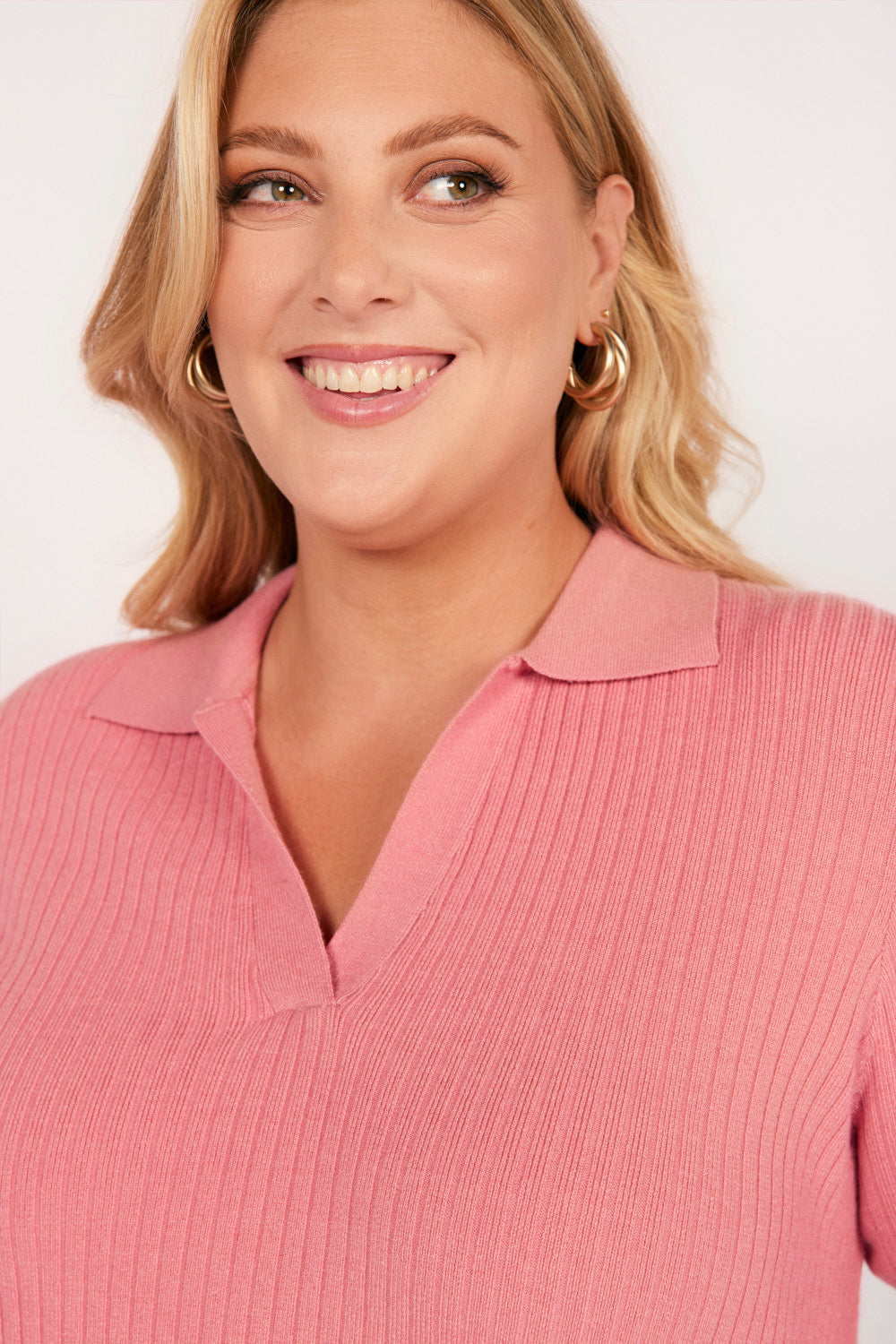 Collared Knitted Top in Blush