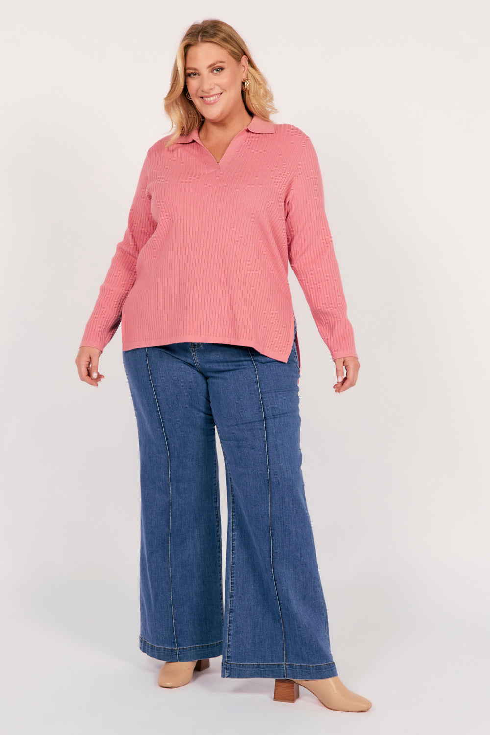 Collared Knitted Top in Blush