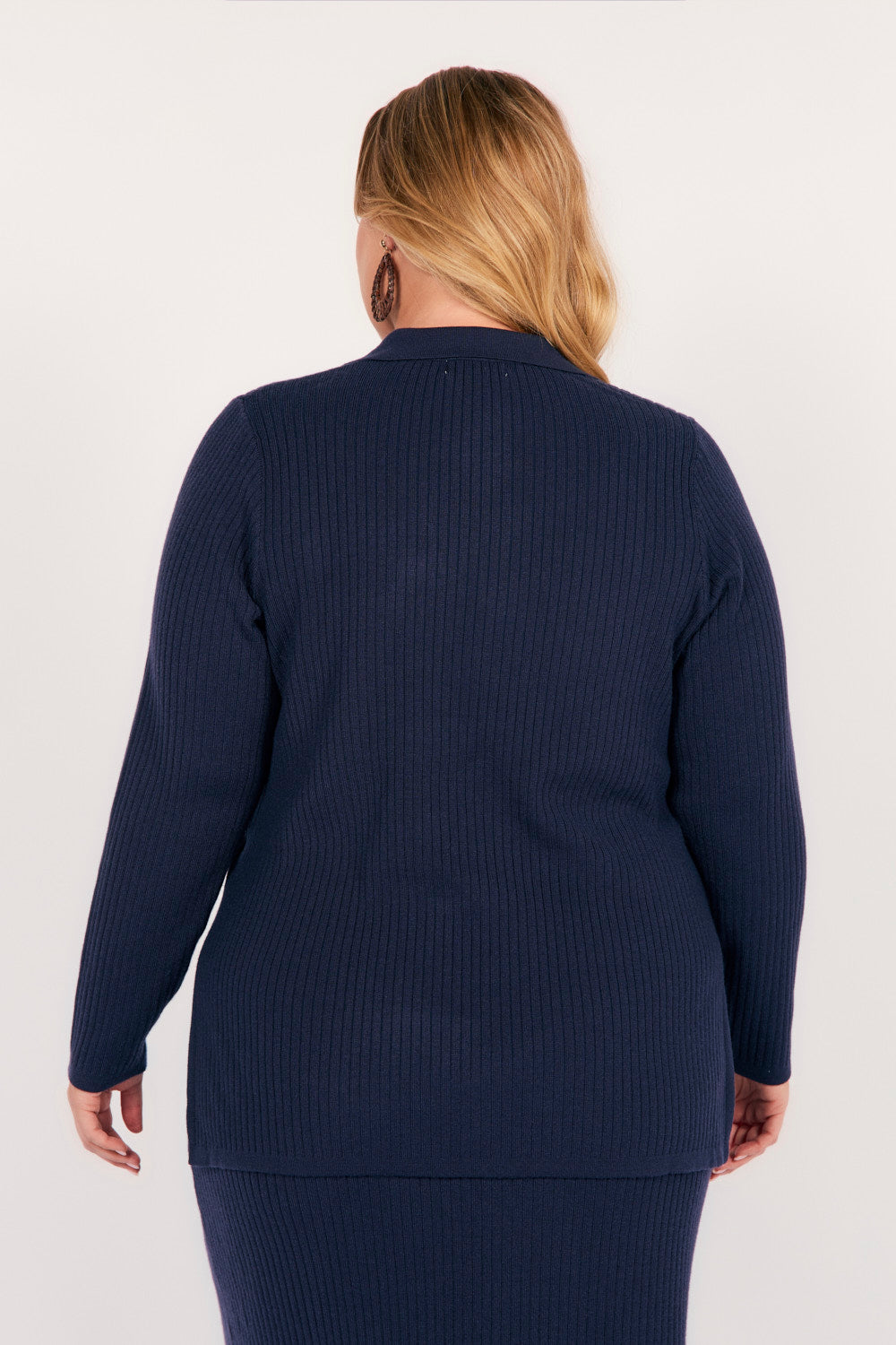 Collared Knitted Top in Navy
