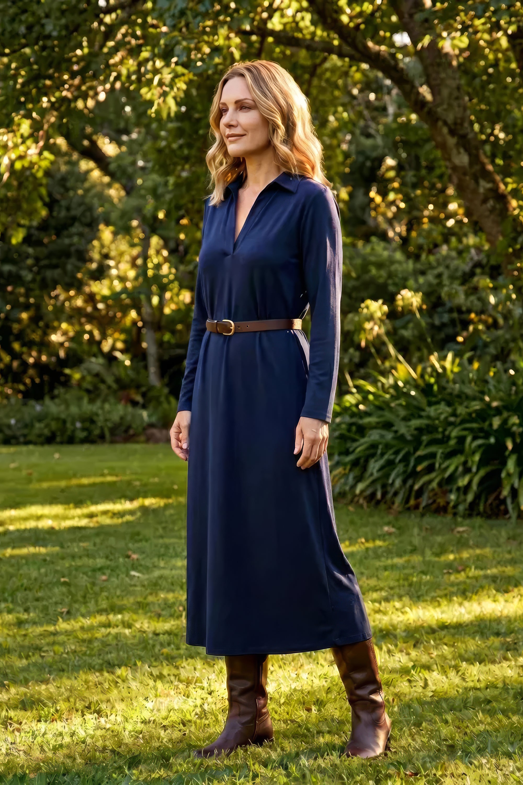 Collared Long Sleeve Swing Dress in Navy, effortless flattering fit for every shape, Adrift Clothing