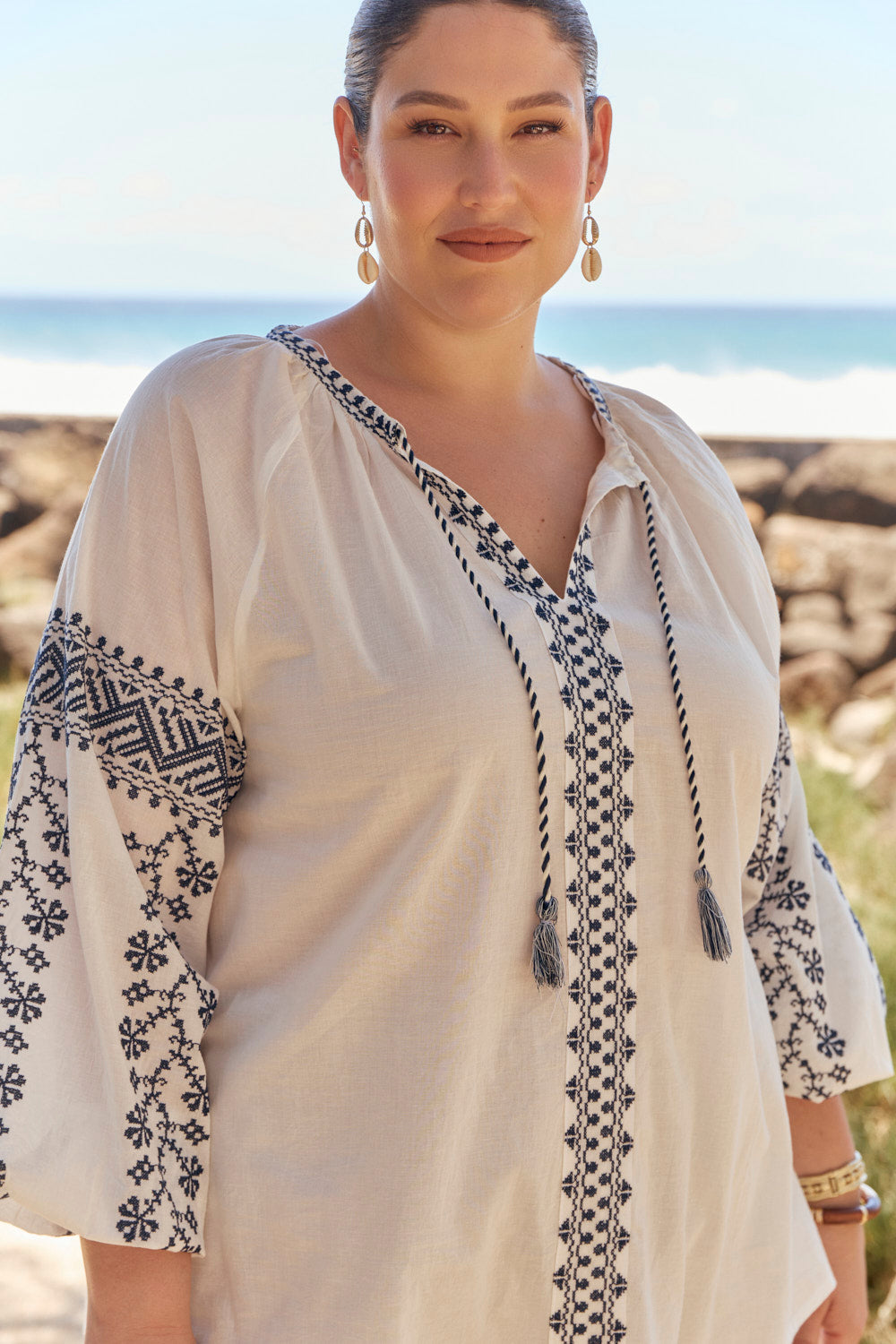 Danny Embroidered Top in Navy Embroidered