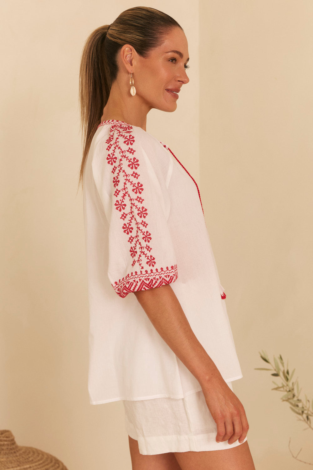 Danny Embroidered Top in Vermillion