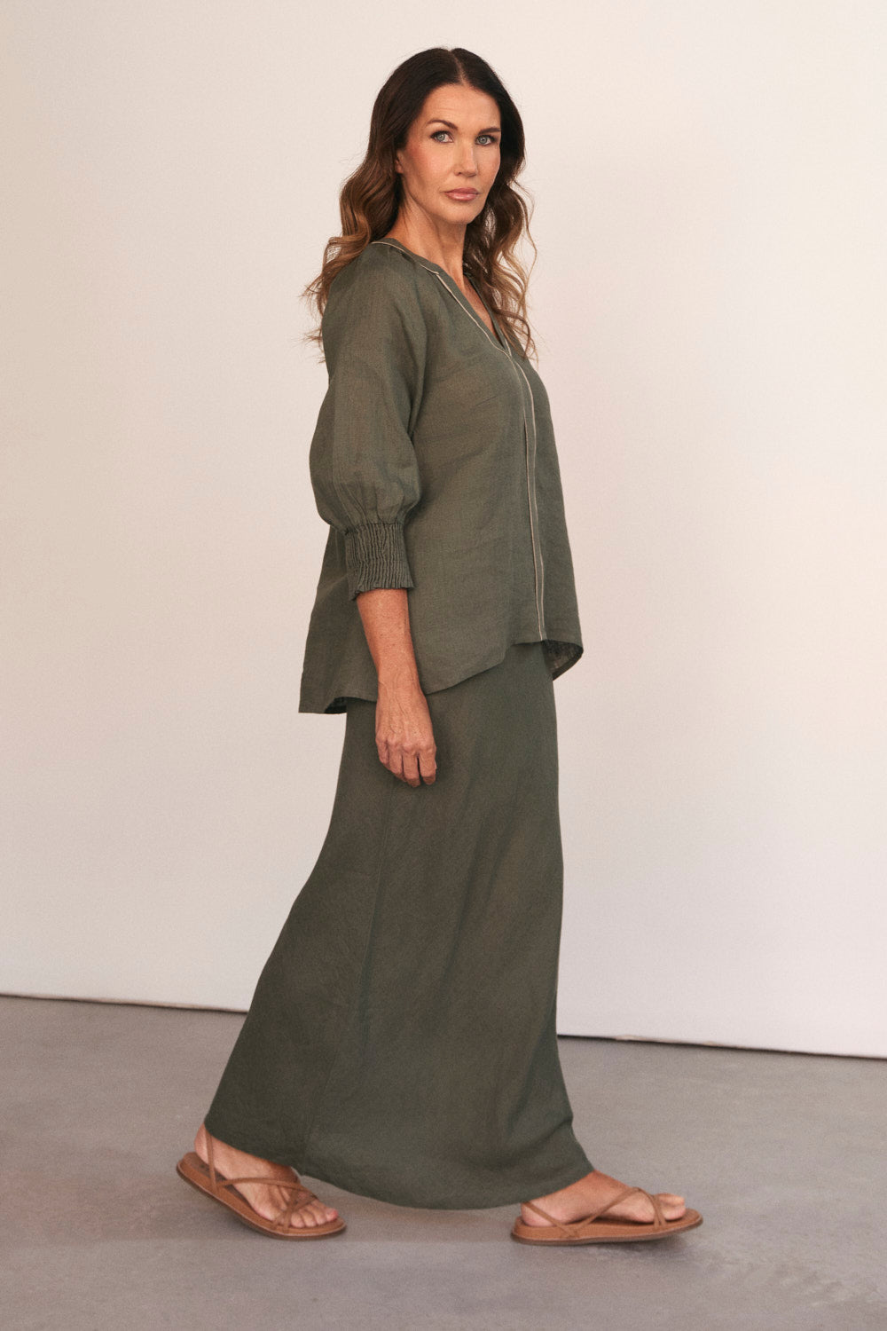 Katie Bias Cut Skirt in Dusty Sage