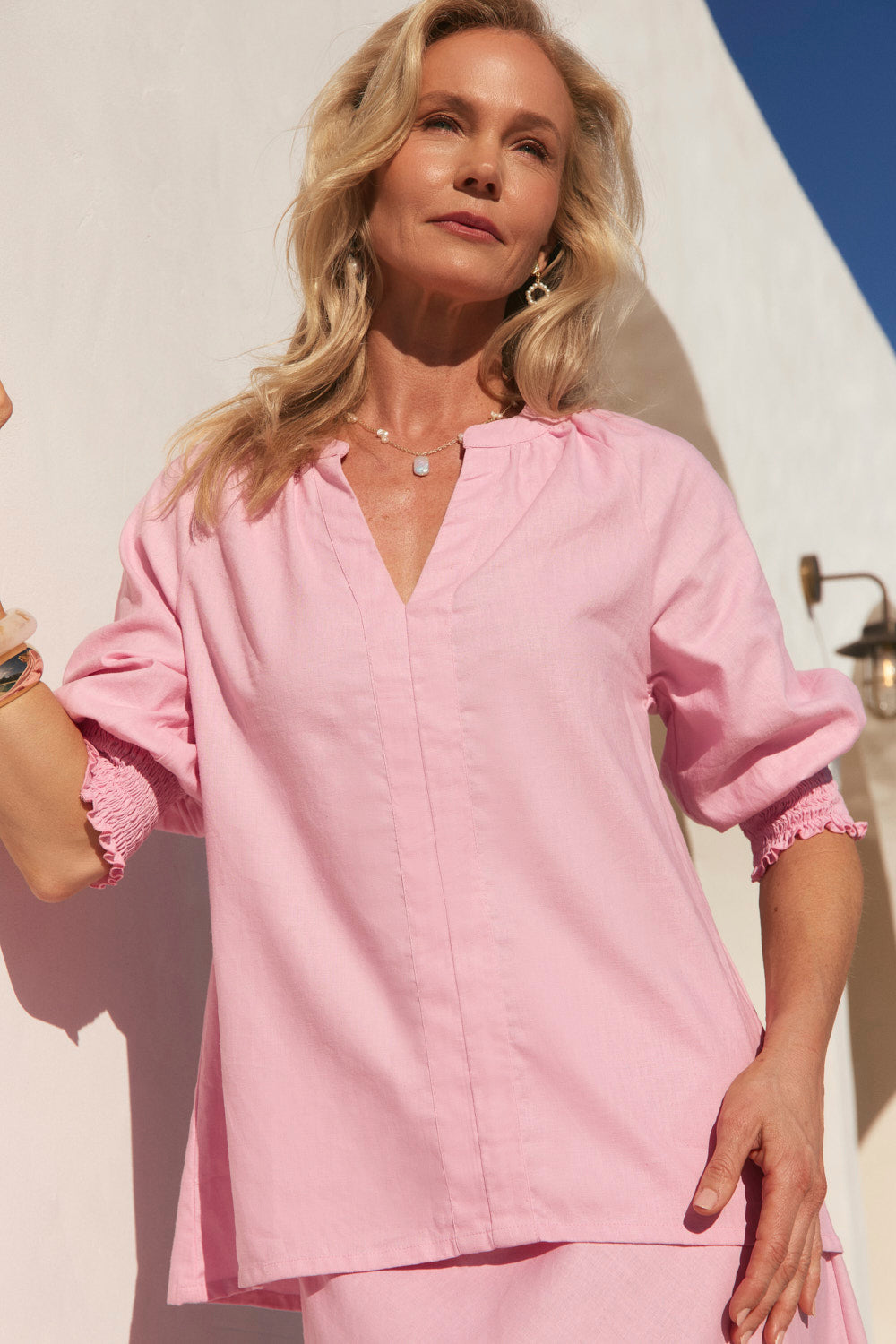 Danny V-Neck Blouse in Peony