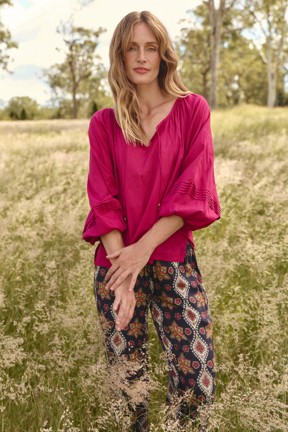 Delilah Swing Blouse in Magenta, Blouse - Adrift Clothing