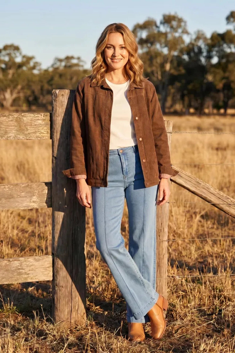 Denim Shacket in Chocolate featuring front welt pockets, Australian womenswear by Adrift