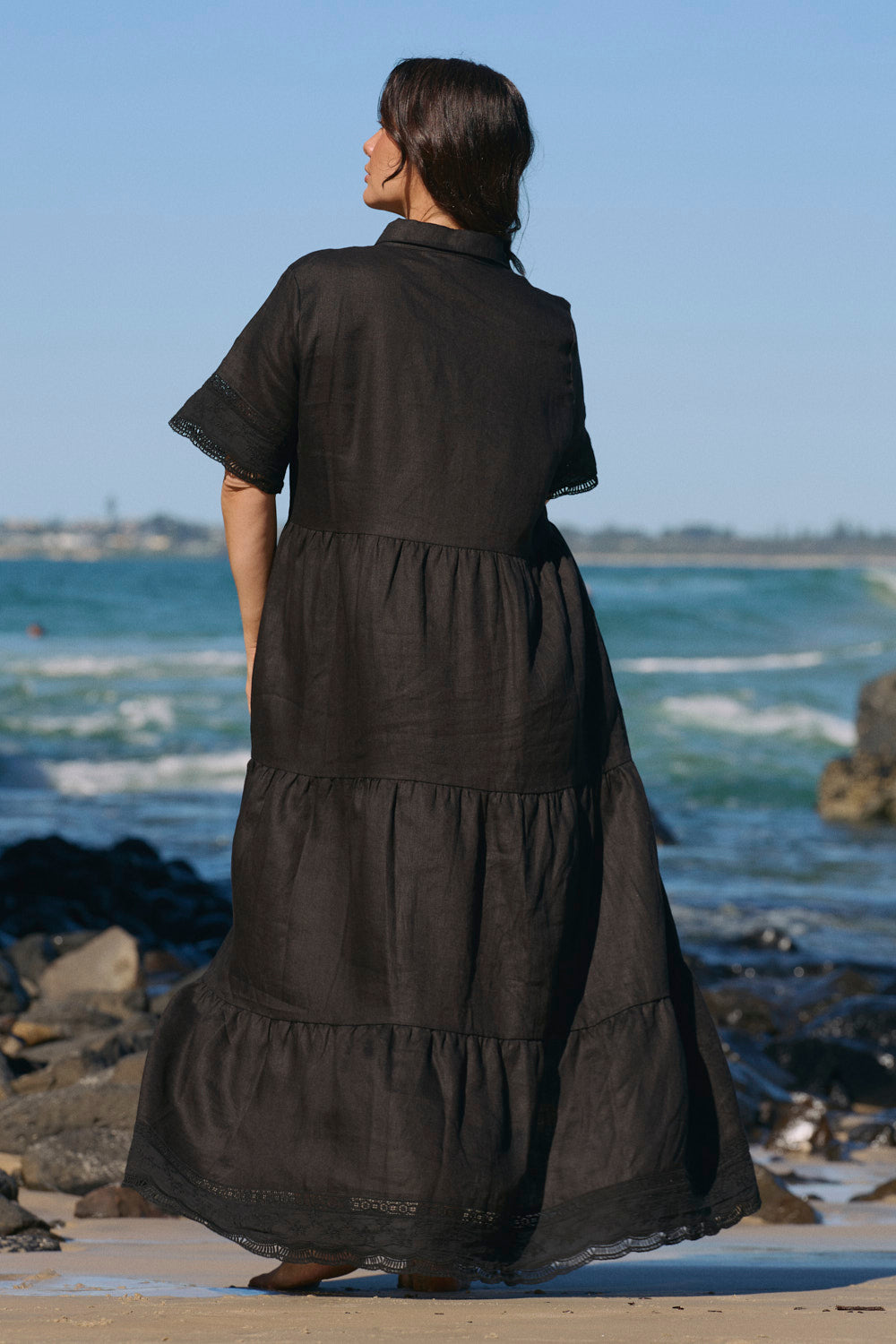 Winslow Linen Button-Through Dress in Black