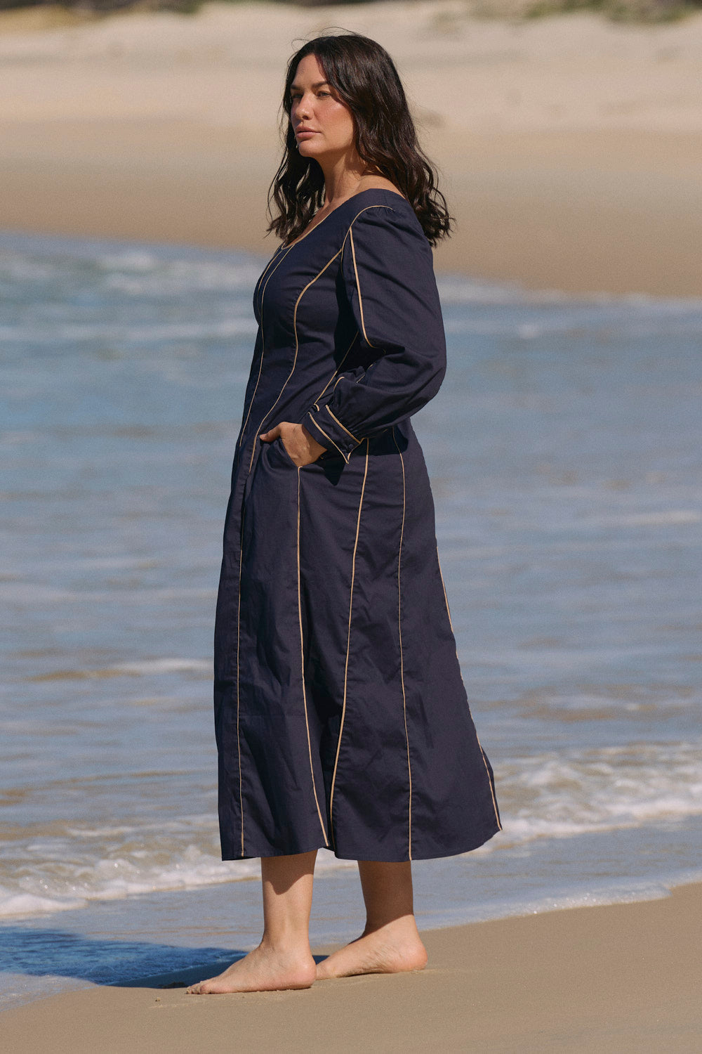 Eva Panelled Dress in Navy Outline