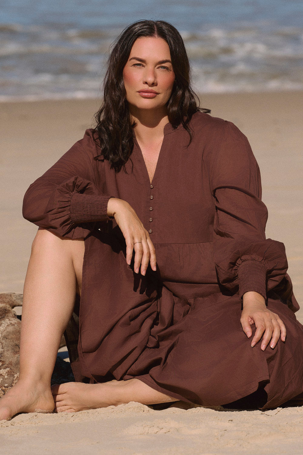 Sienna Billow Dress in Chocolate