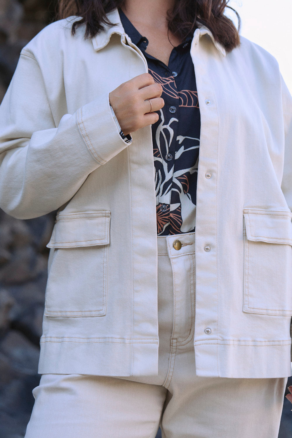 Hudson Denim Oversized Jacket in Stone