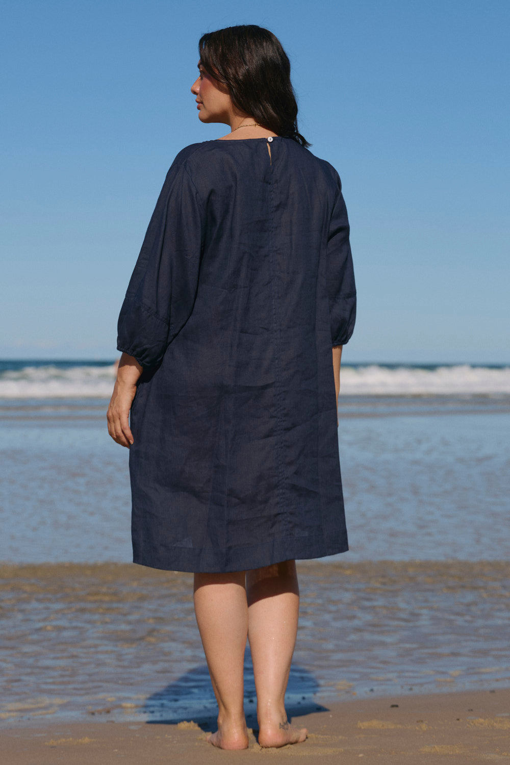 Hazel Short Linen Shift Dress in Navy