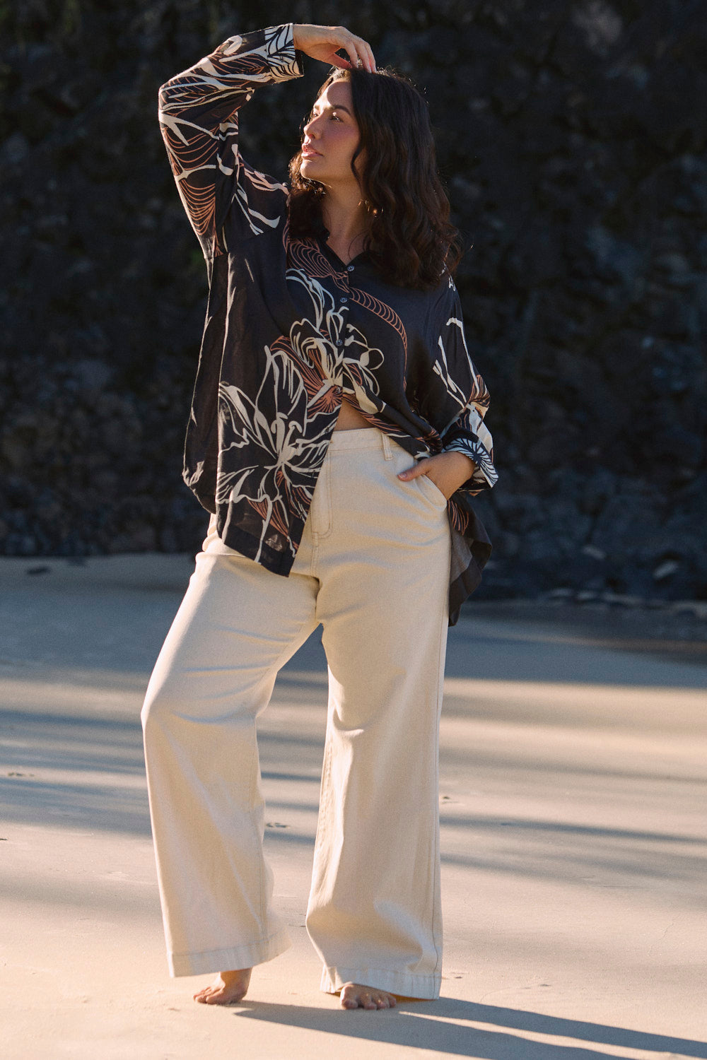 Adrift Denim Wide Leg Jean in Stone
