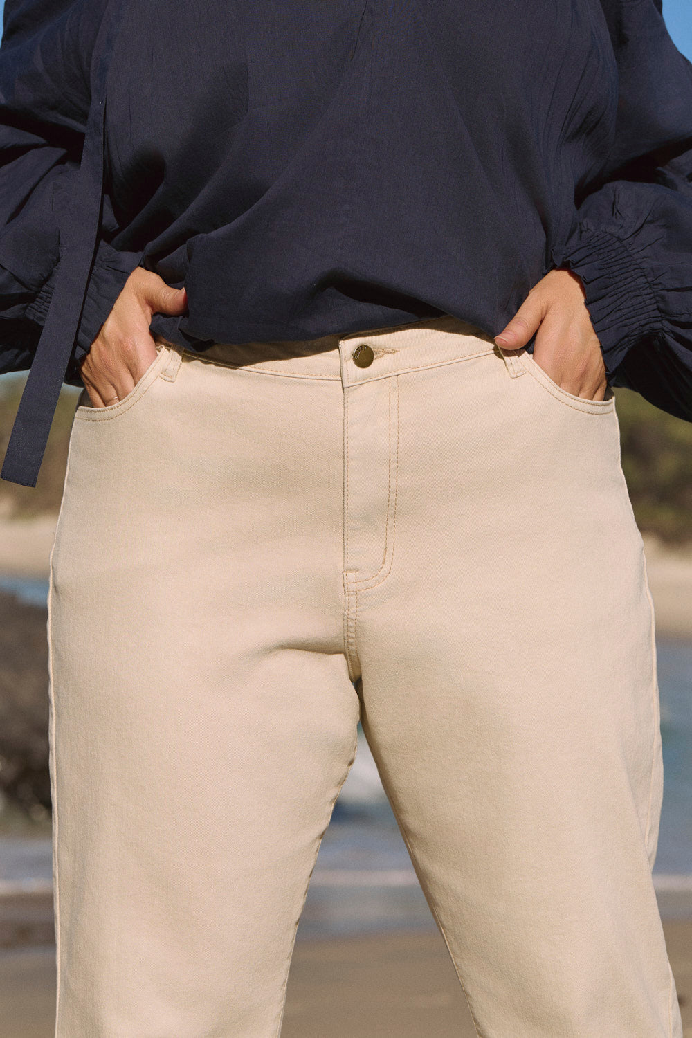 Adrift Denim Cropped Straight Leg Jeans in Stone