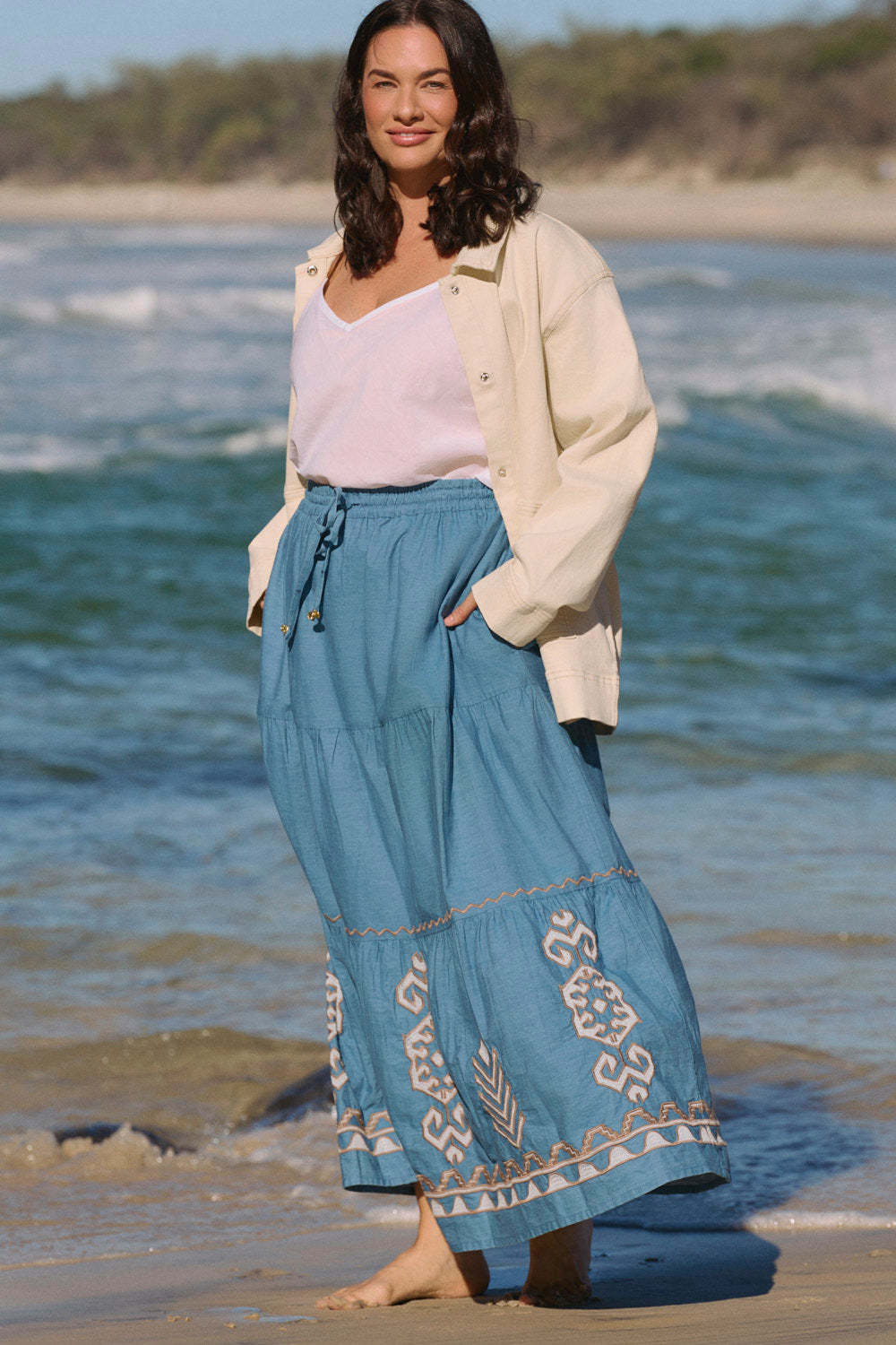 Elora Chambray Tiered Skirt in Eterna