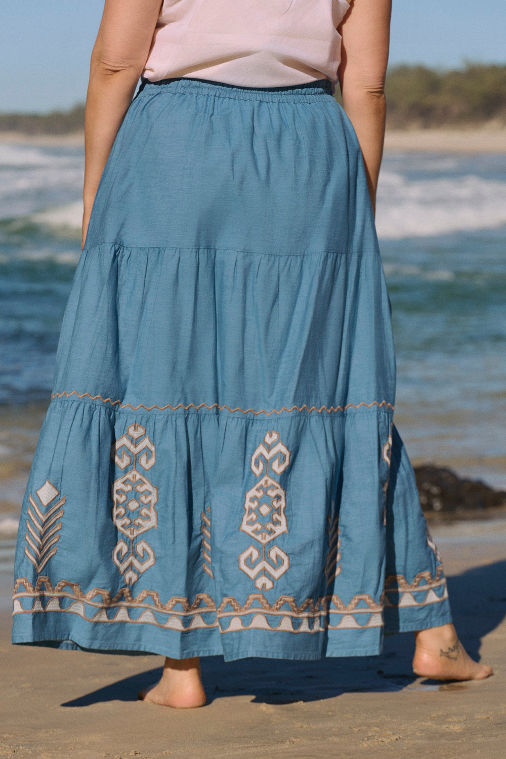 Elora Chambray Tiered Skirt in Eterna