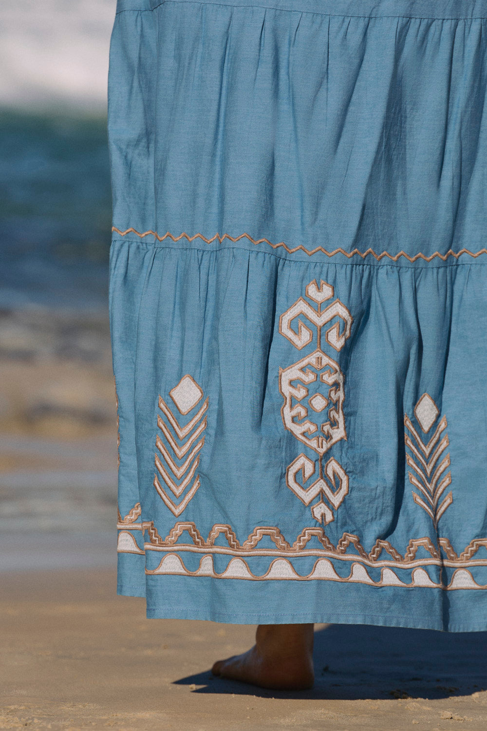 Elora Chambray Tiered Skirt in Eterna