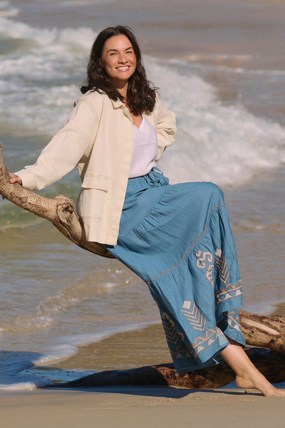 Elora Chambray Tiered Skirt in Eterna