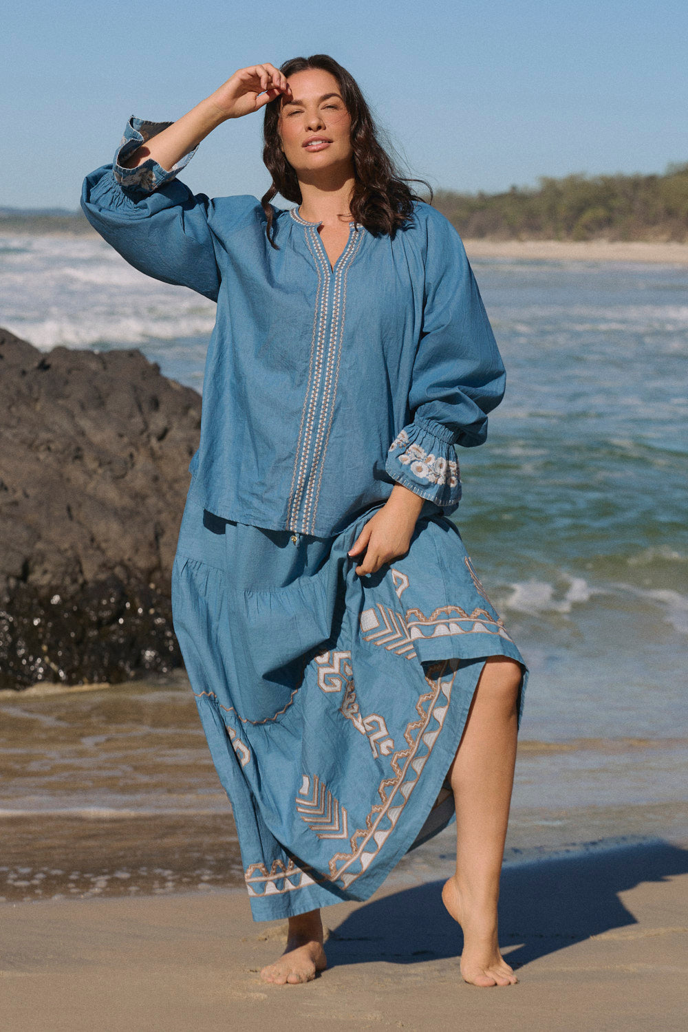 Elora Chambray Tiered Skirt in Eterna