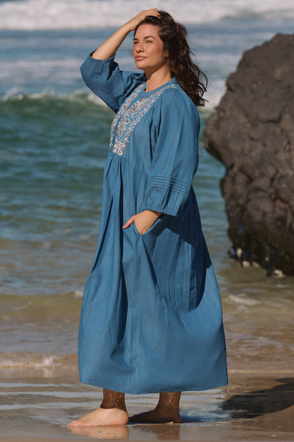 Elodie Chambray Smock Dress in Eterna