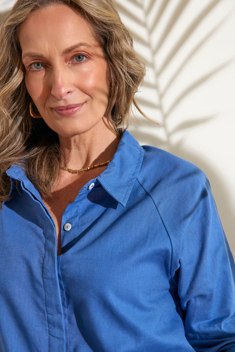 Ebony Frill Cuff Top in Yale Blue