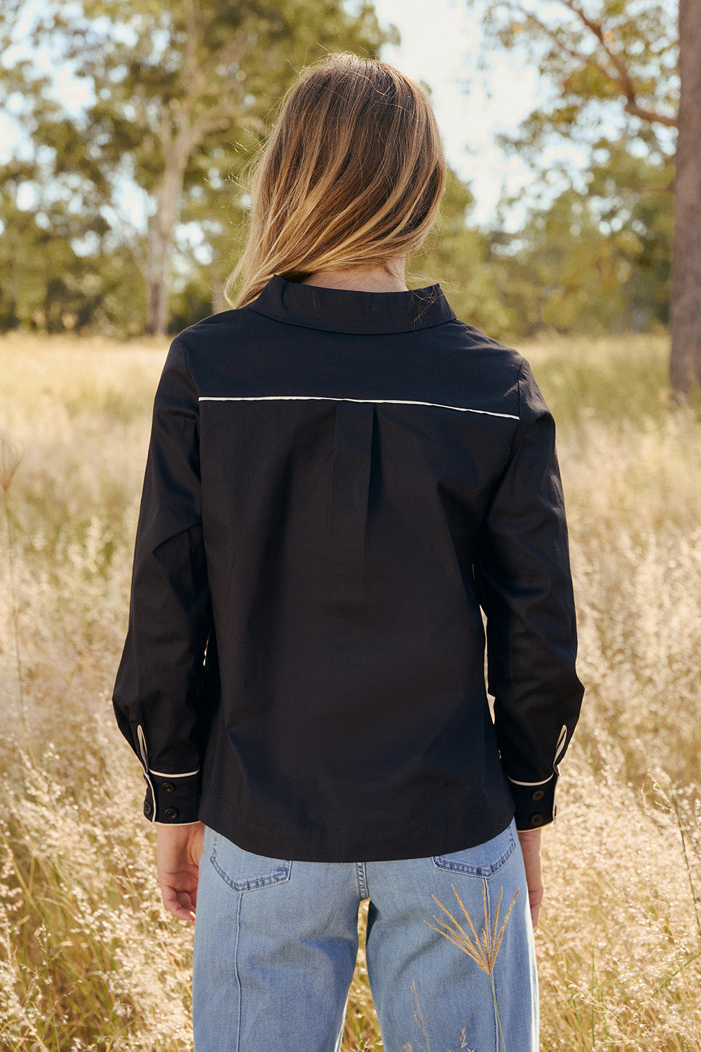 Ella Collared Top in Black Outline