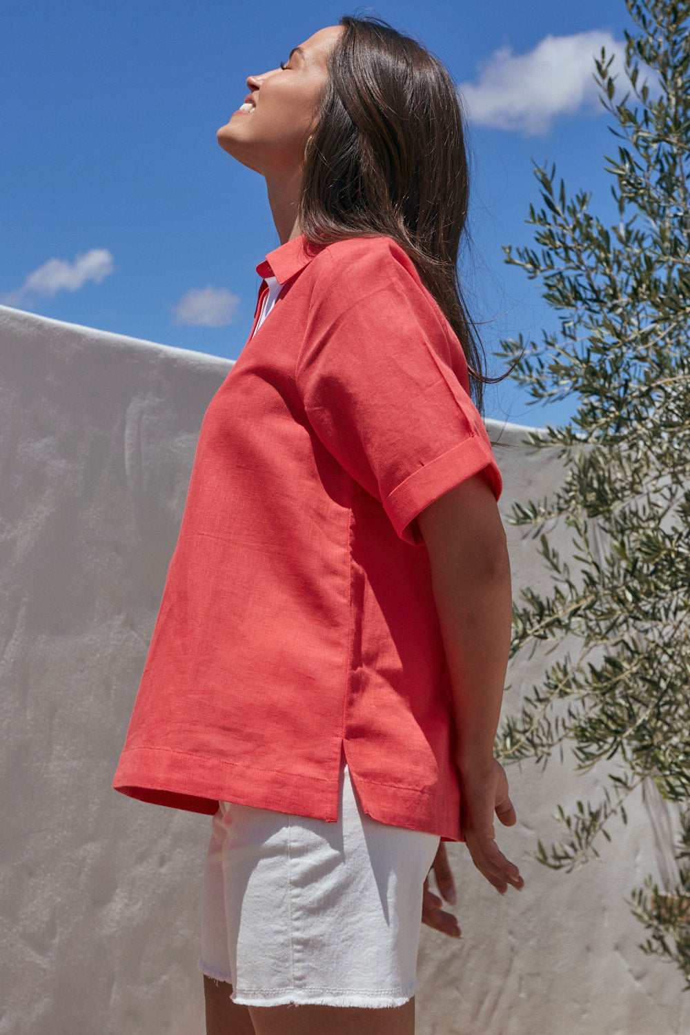 Ella Collared Top in Clementine