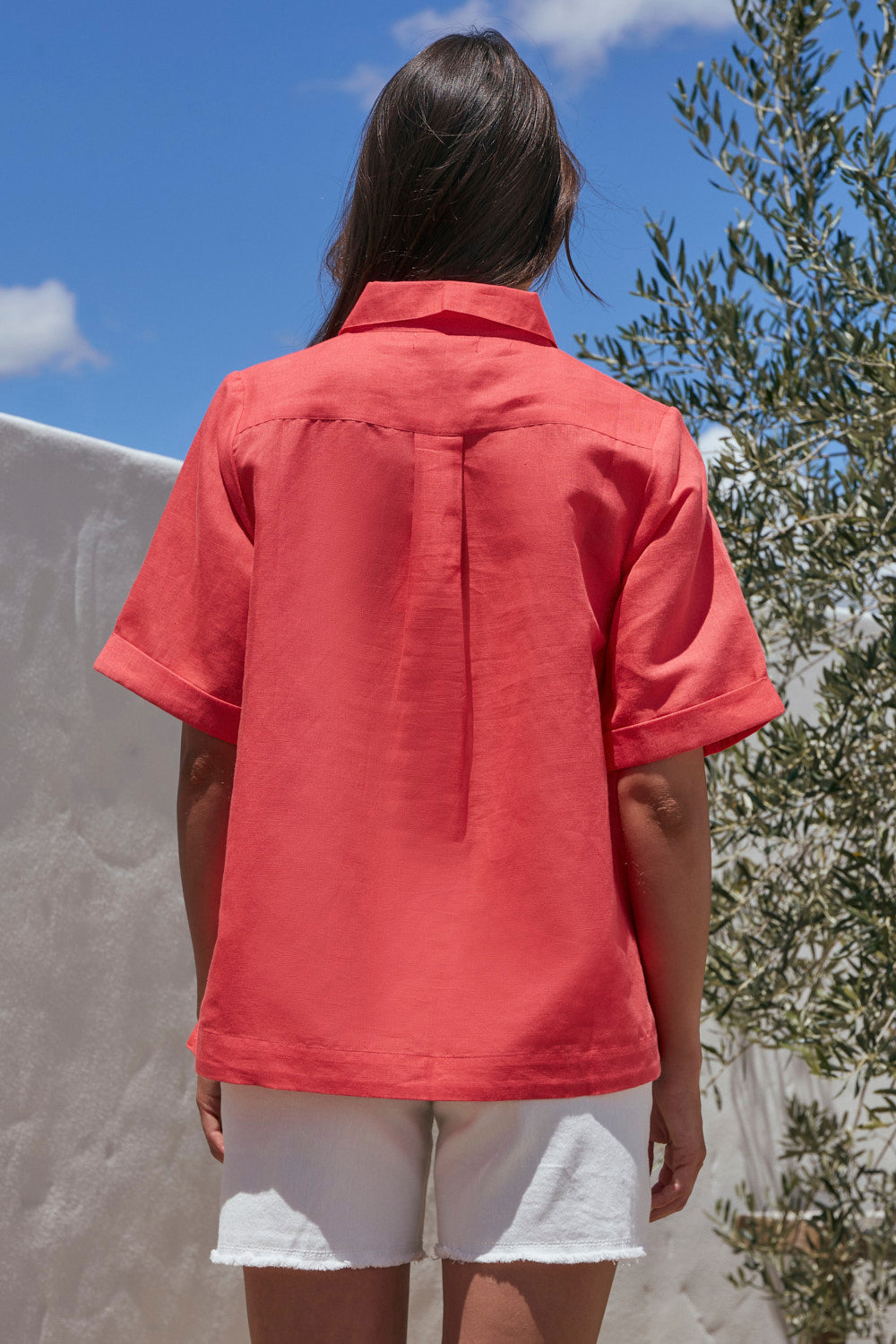 Ella Collared Top in Clementine