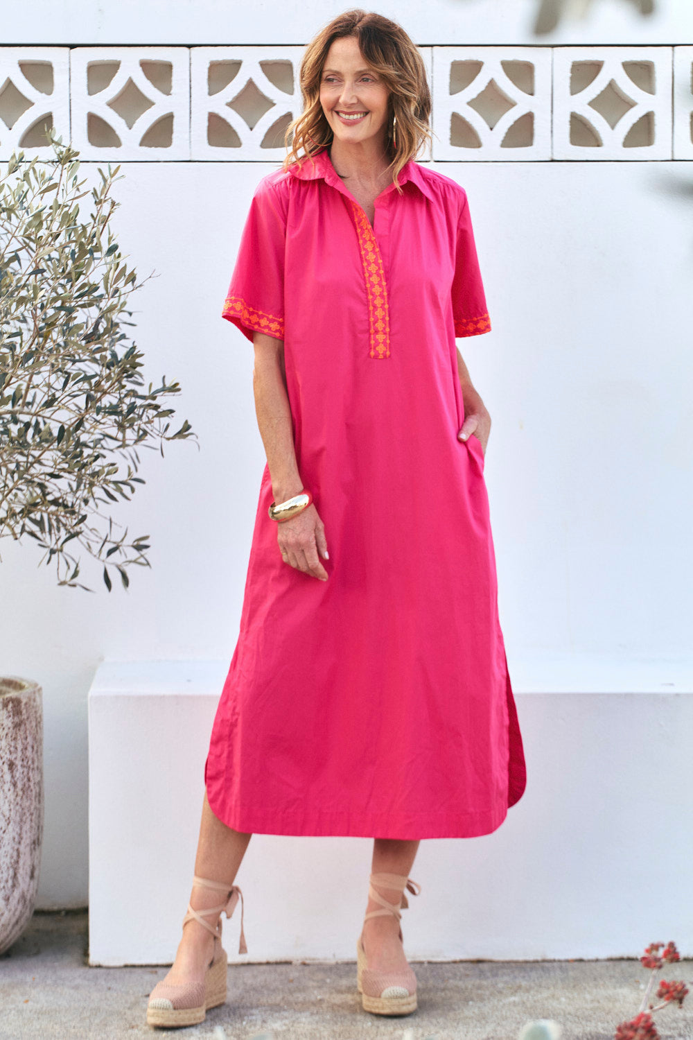 Ella Poplin Dress in Fuchsia