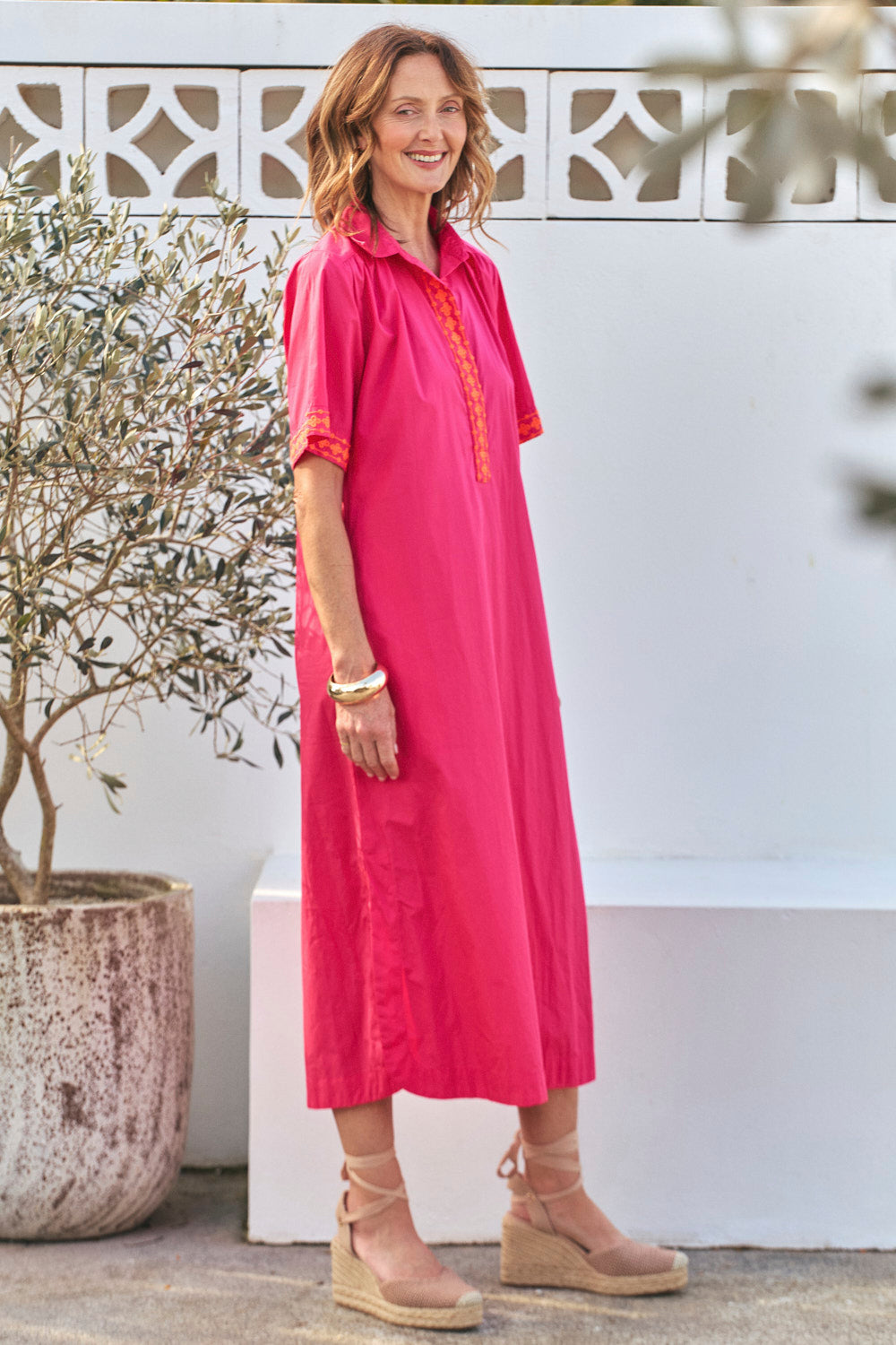 Ella Poplin Dress in Fuchsia