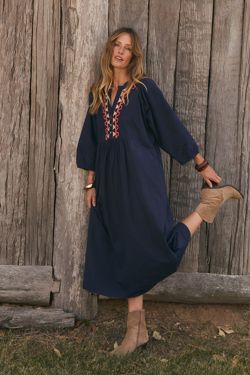 Elodie Smock Dress in Nocturne featuring buttoned bodice, pockets and pintuck sleeves, Australian womenswear by Adrift