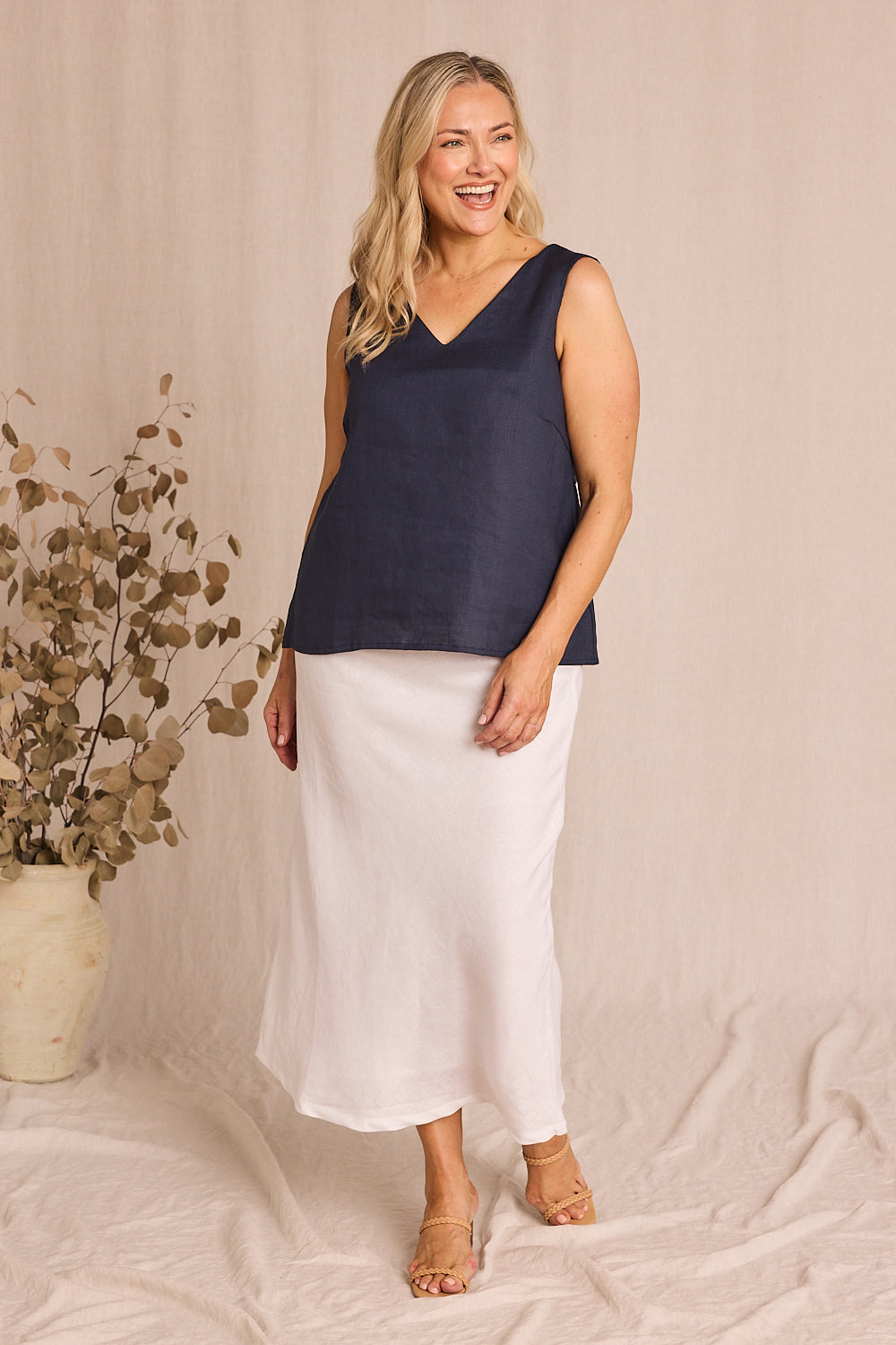 Plus size white linen skirt best sale