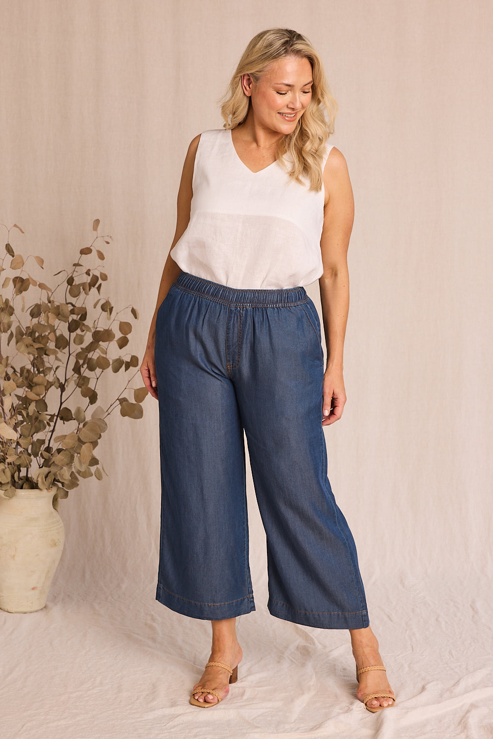 Breezy Petite Length Relaxed Tencel Pant in Mid Wash, Pant - Adrift Clothing