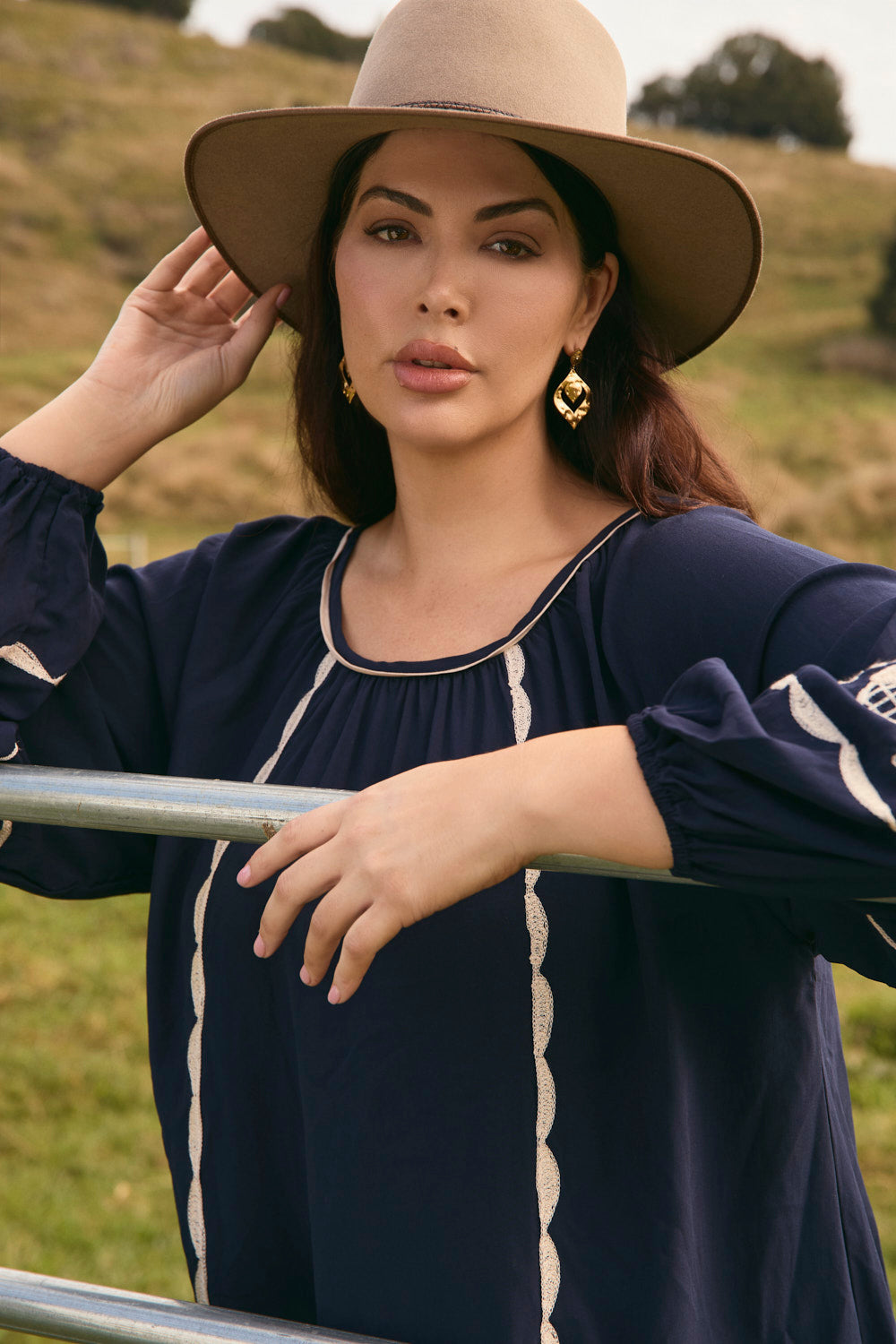 Emila Embroidered Blouse in Midnight Pearl