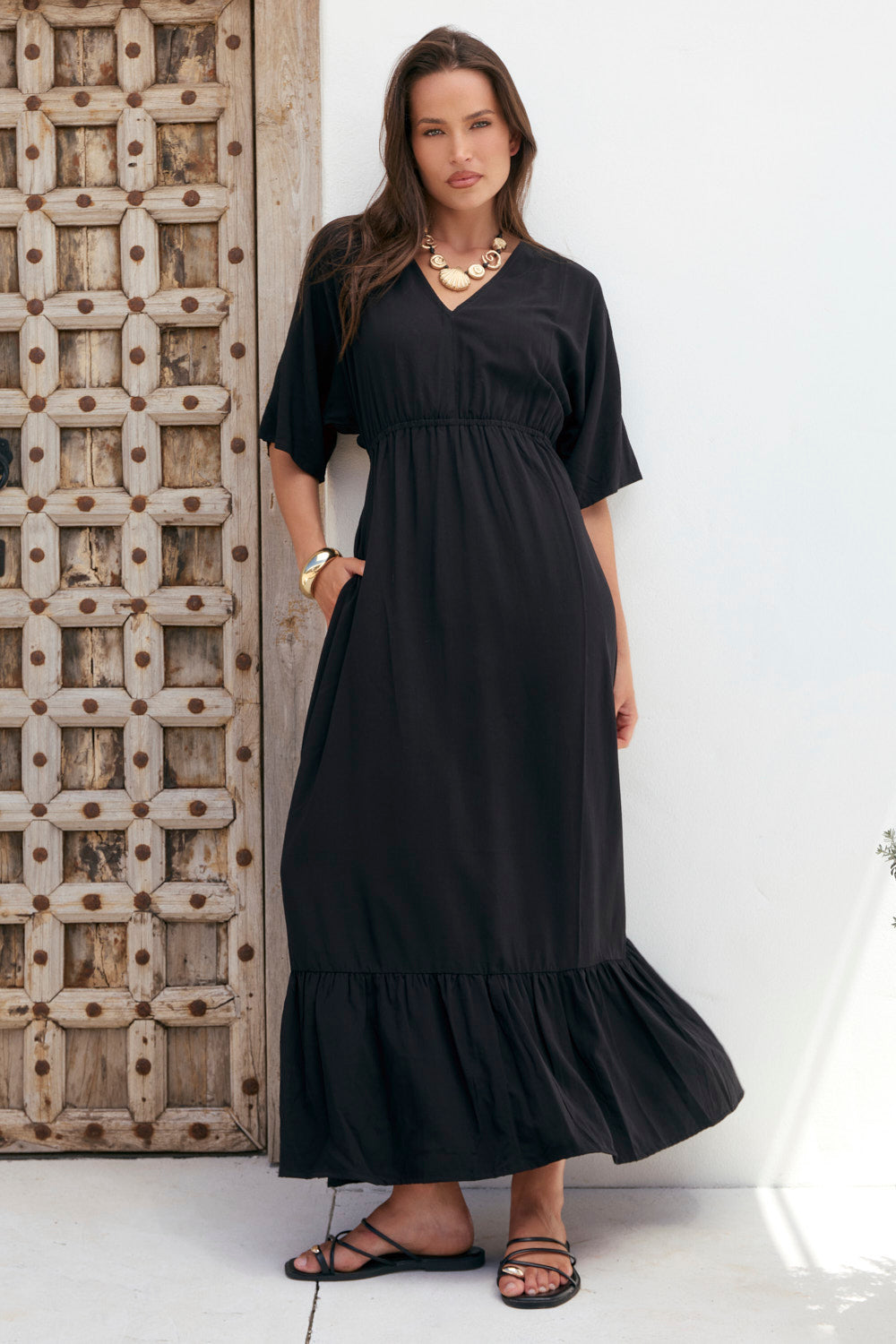 Emily V-Neck Dress in Black