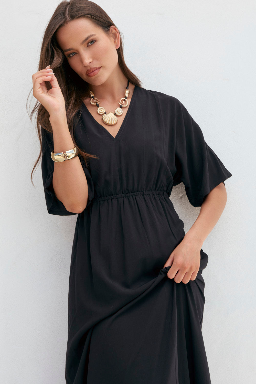 Emily V-Neck Dress in Black