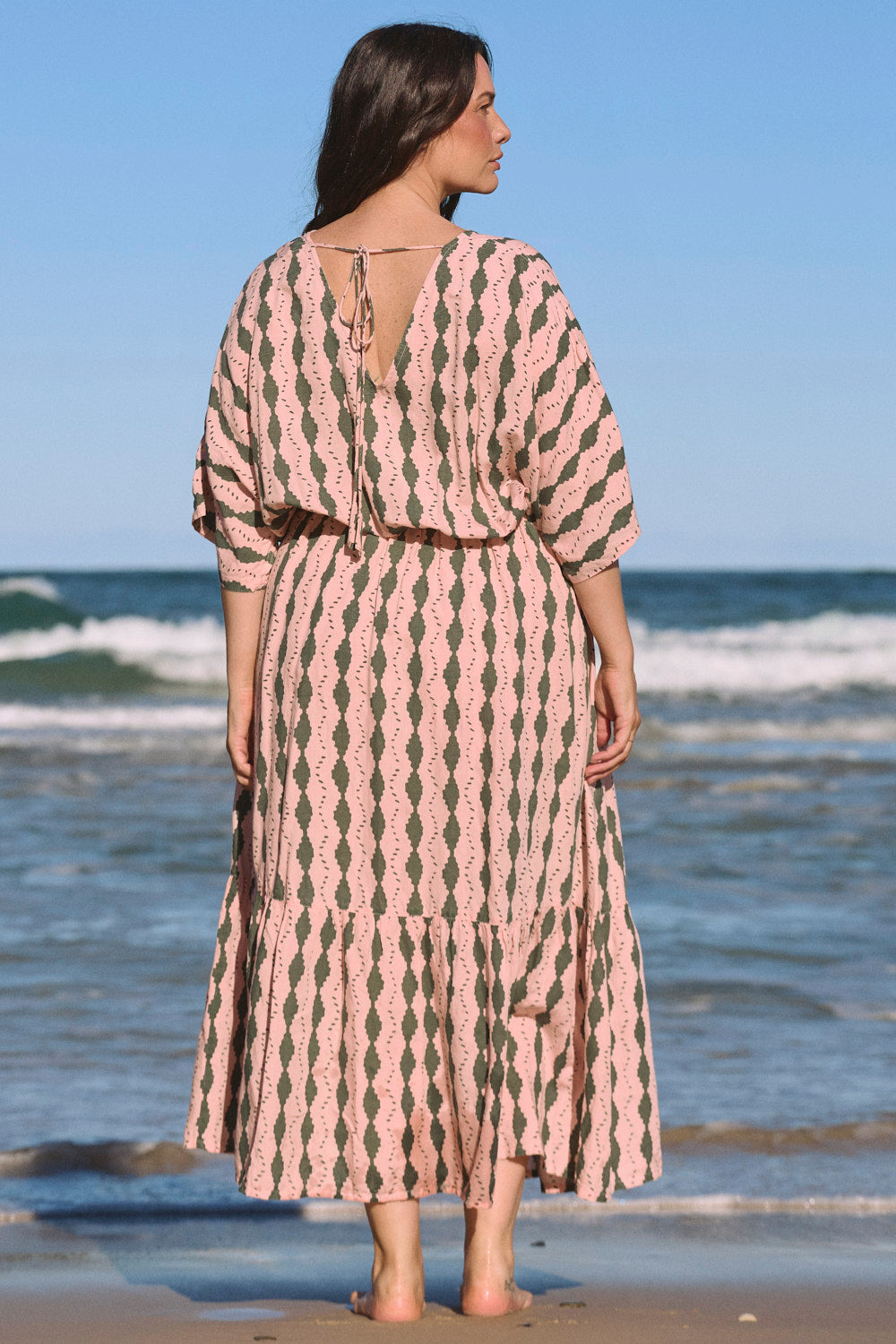 Emily Linen V-Neck Dress in Breakline