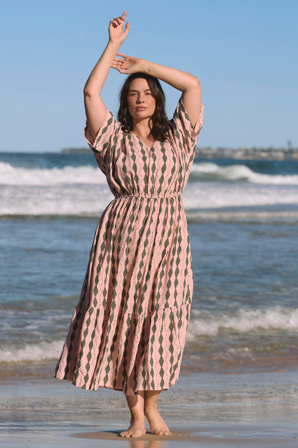 Emily Linen V-Neck Dress in Breakline