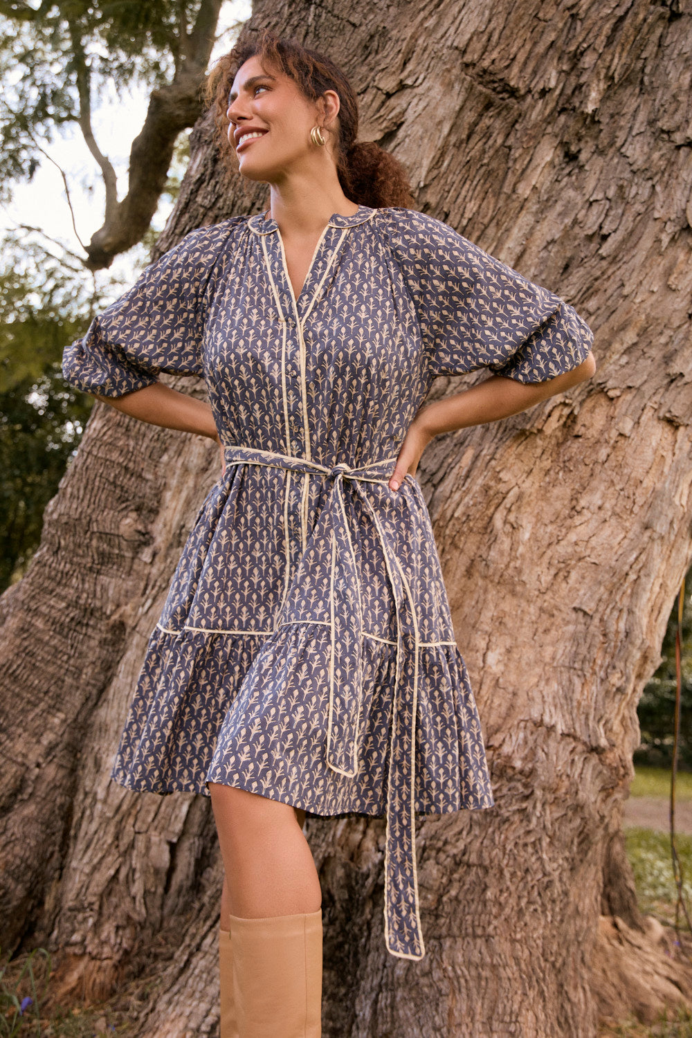 Fantasia Button Though Dress in Wildfern