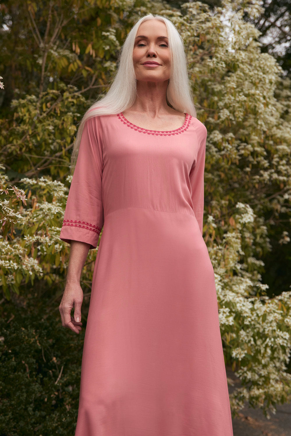 Felisha Embroidered Bias Cut Dress in Earth