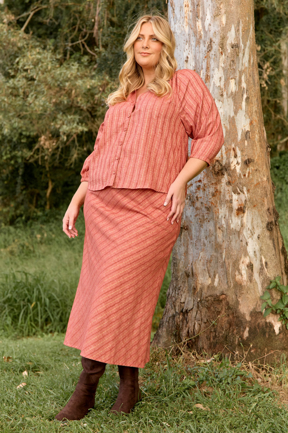 Katie Bias Cut Skirt in Blush Glow