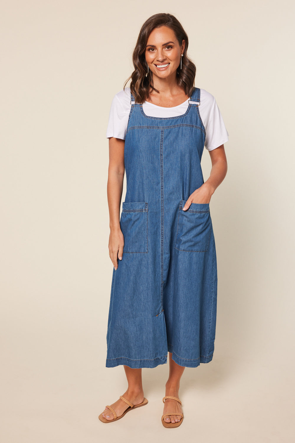 Francesca Pinafore Chambray Dress in Light Wash