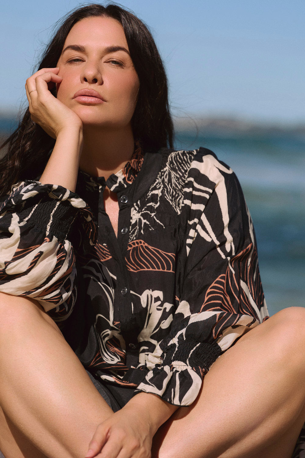 Gianna Shirred Dress in Floral Terrain