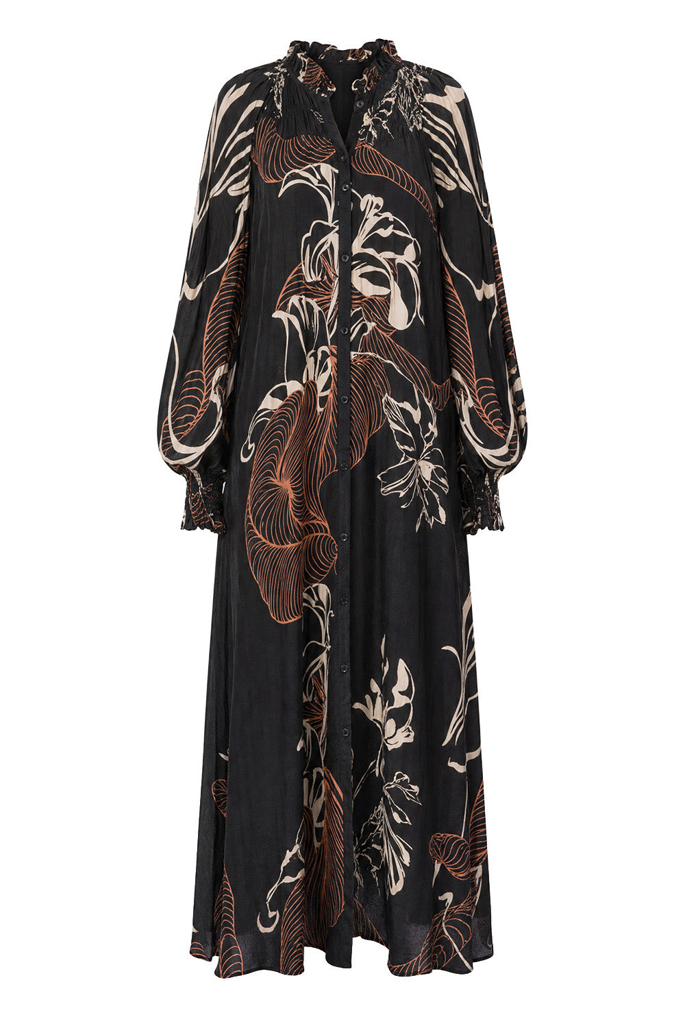 Gianna Shirred Dress in Floral Terrain