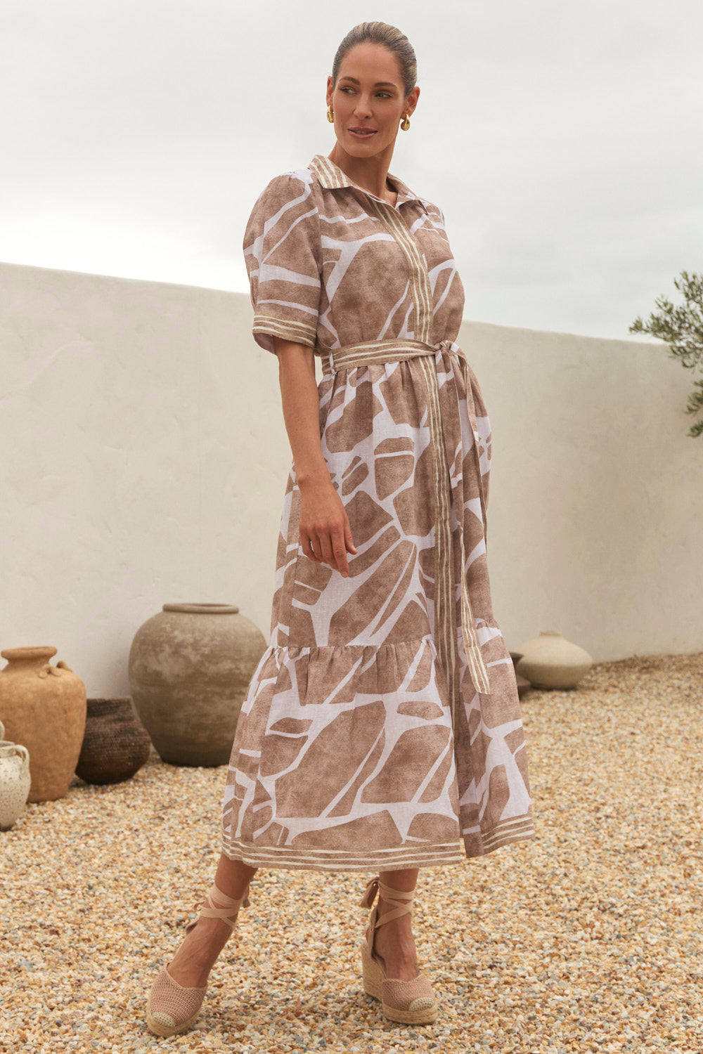 Ginette Collared Dress in Fjorde Stone, Maxi Dress - Adrift Clothing