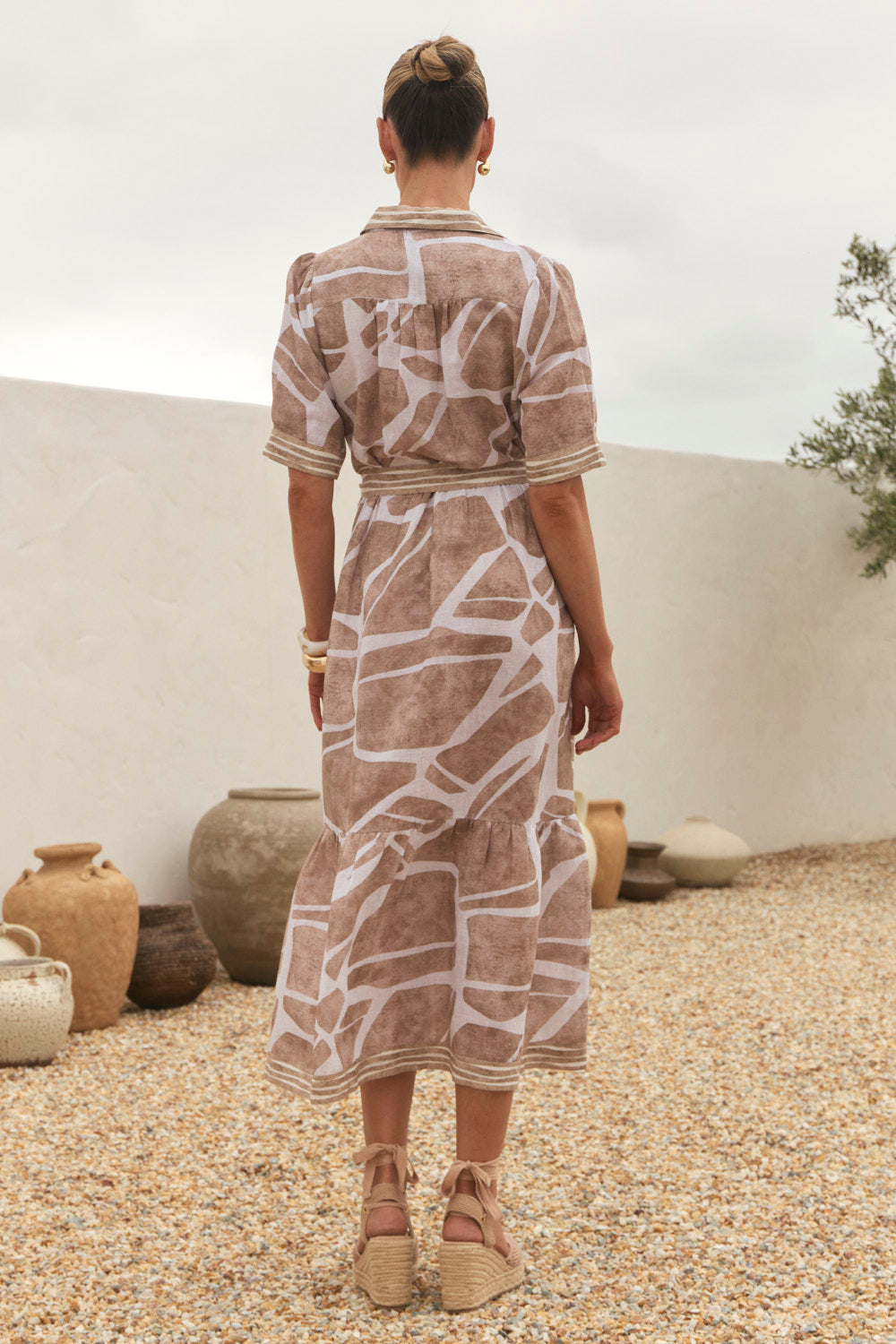 Ginette Collared Dress in Fjorde Stone, Maxi Dress - Adrift Clothing