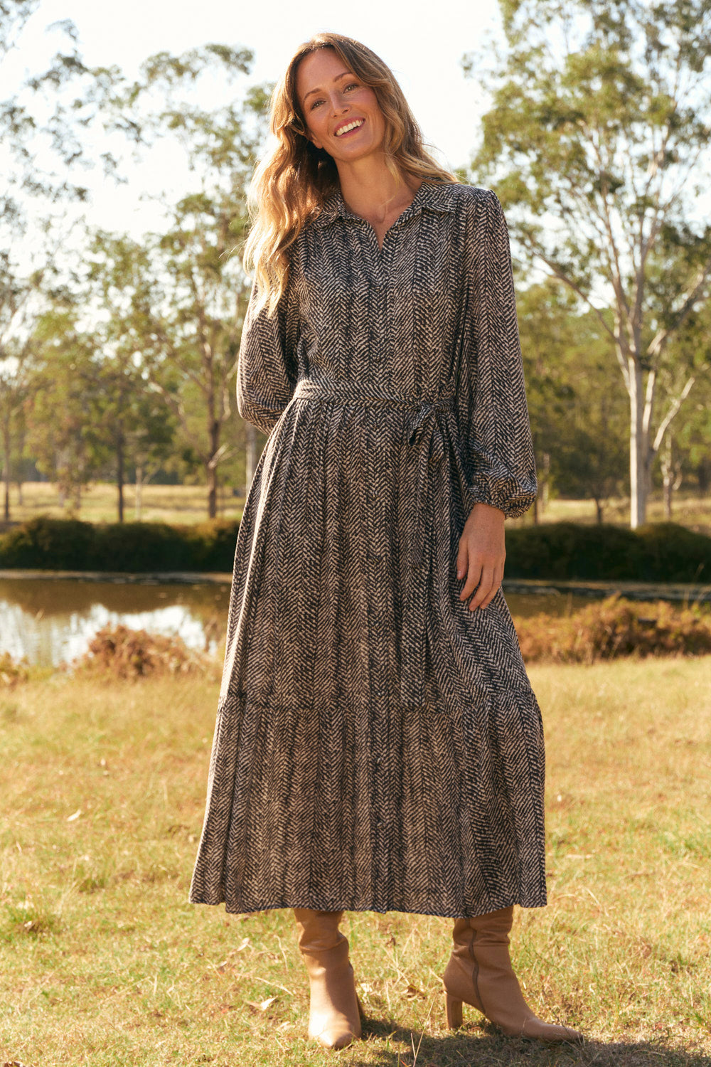 Ginette Collared Dress in Herringbone