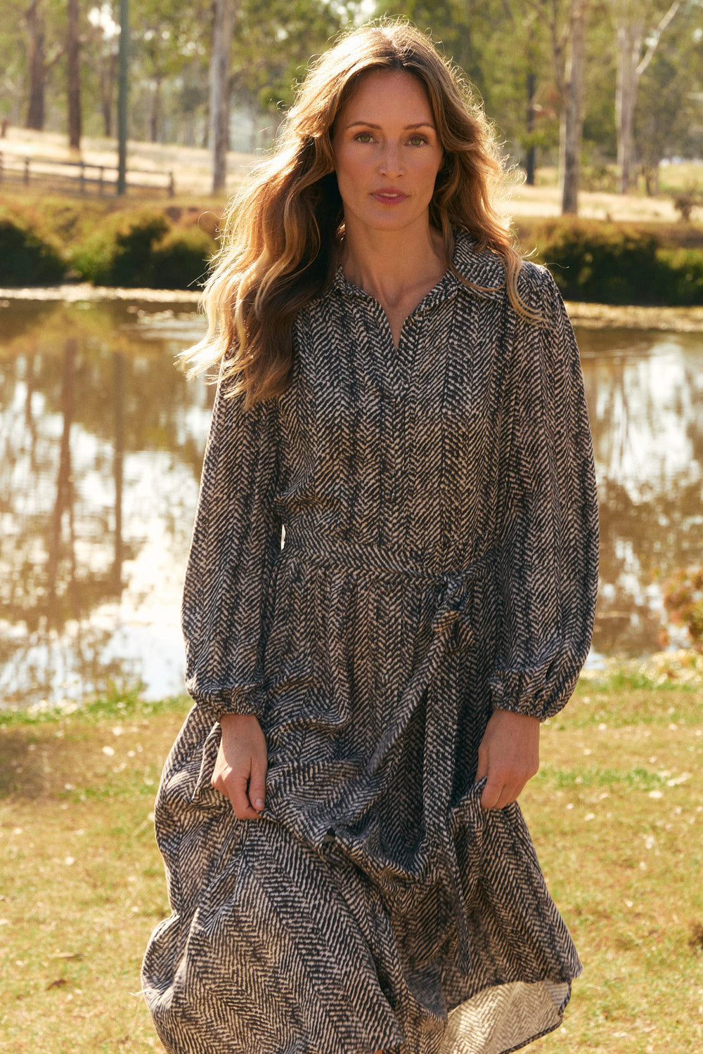 Ginette Collared Dress in Herringbone