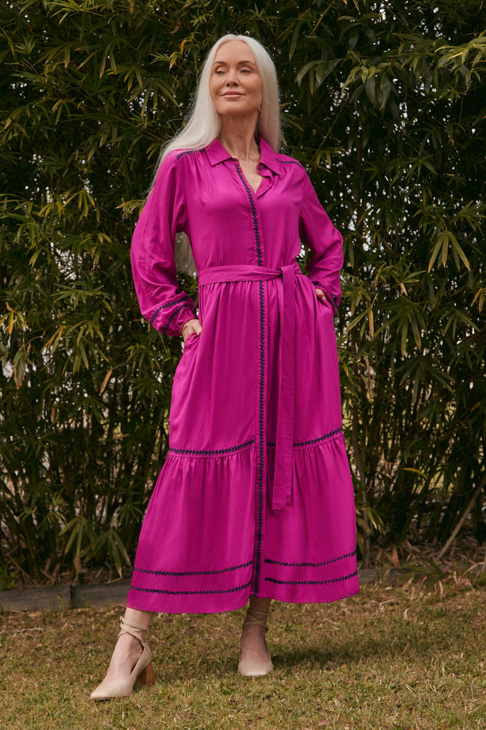 Ginette Embroidered Dress in Berry