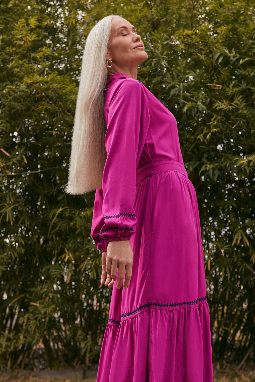 Ginette Embroidered Dress in Berry