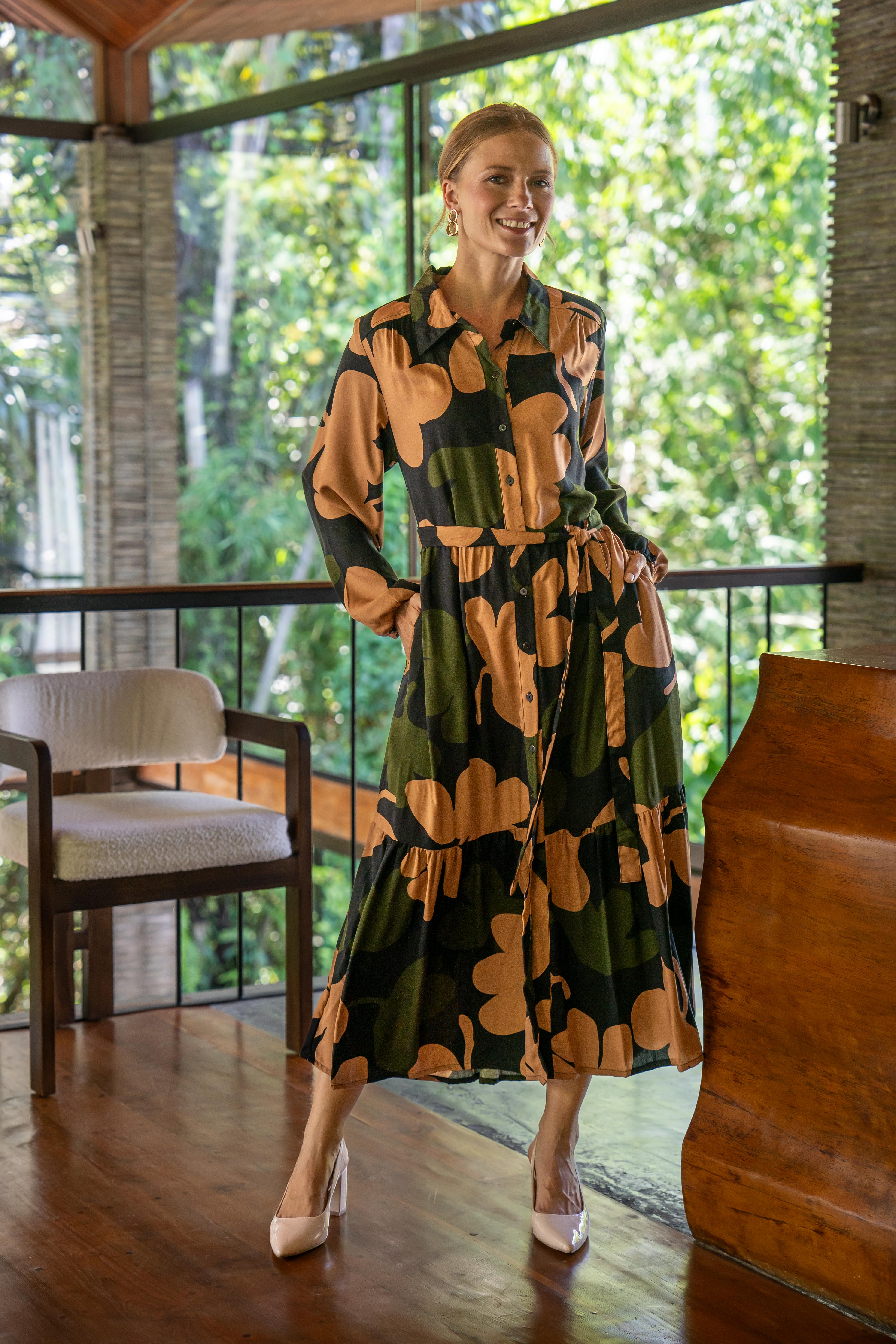 Ginette Long Sleeve Dress in Cedar